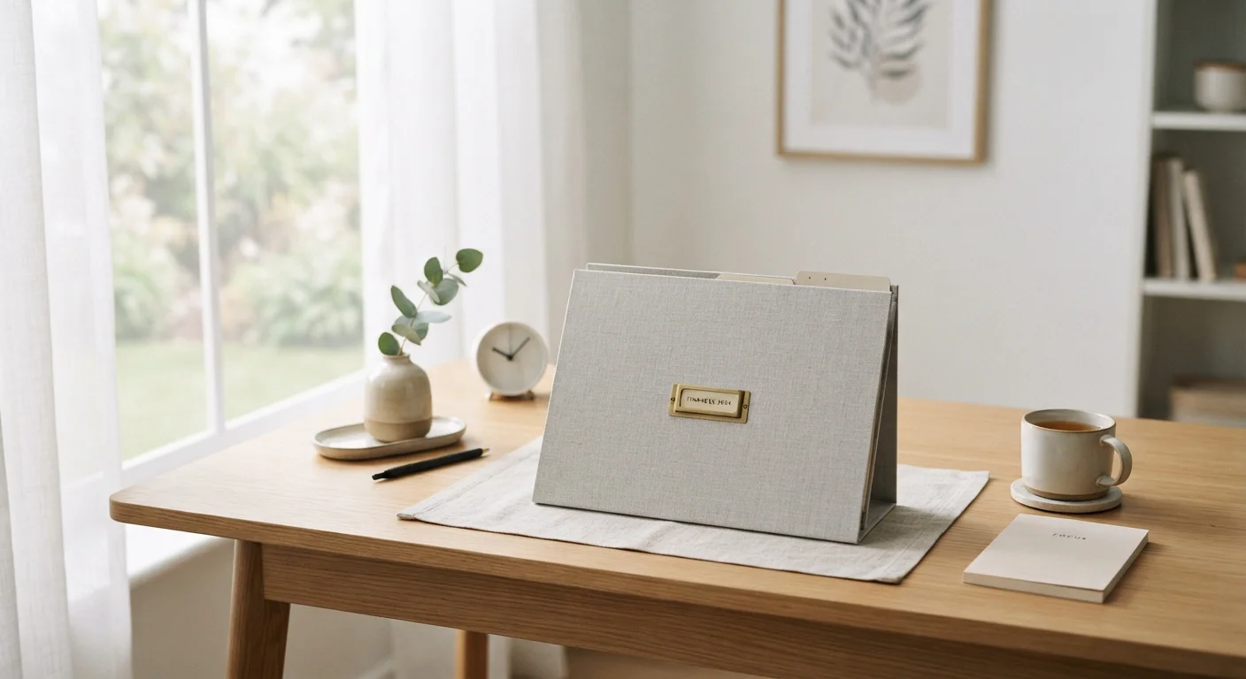 Organized financial folder replacing scattered bills on a clean desk