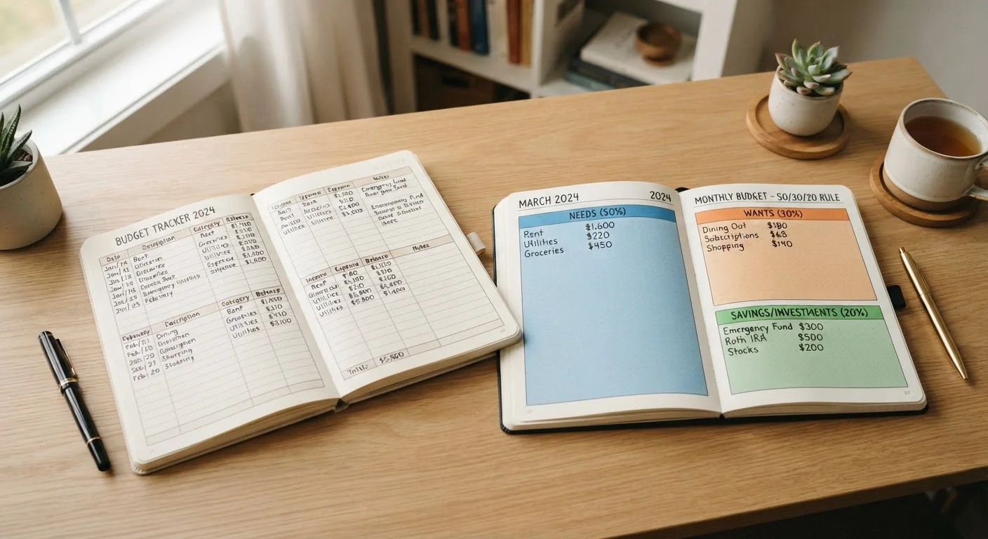 Two budget planners side by side on a desk, representing two different budgeting methods